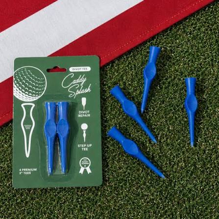 Caddy Splash Blue (4 in a Pack) 3'' USA Divot Tee – Step Up Golf Tee & Divot Repair Tool
